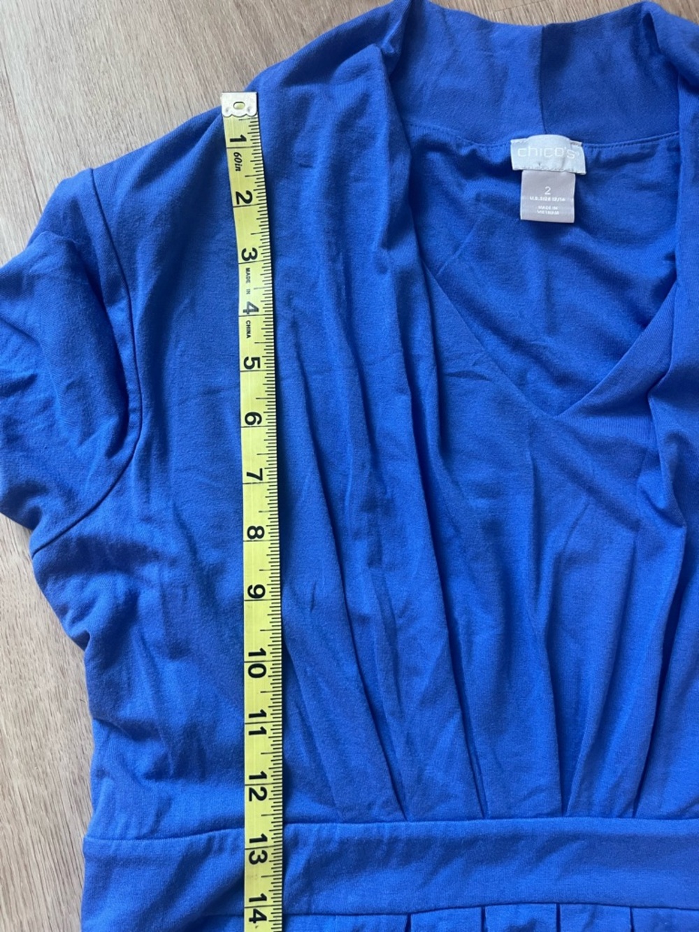 Chicos Classic Blue Dress Pleated Sleeves and Waist Knee Length Pockets Sz 12/14 - Picture 11 of 15